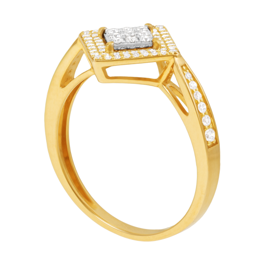 Bague en or jaune et rhodié, diamants, carré