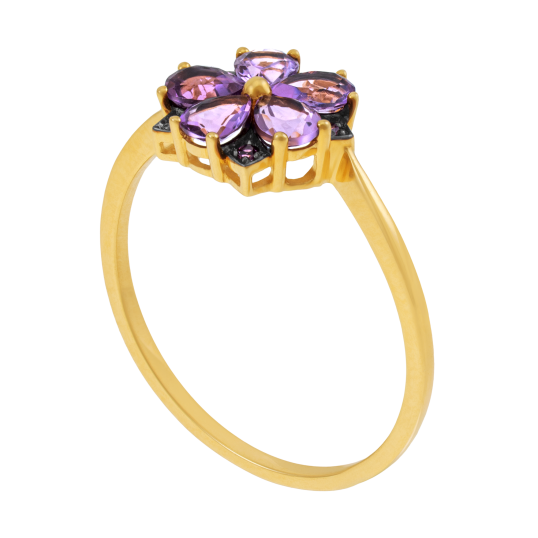 Bague en or jaune et rhodié, améthystes et rhodolites, fleur