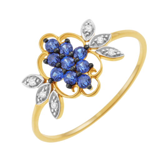 Bague en or jaune et rhodié, oxydes de zirconium bleus et blancs