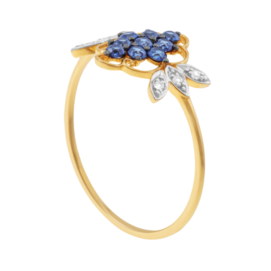 Bague en or jaune et rhodié, oxydes de zirconium bleus et blancs