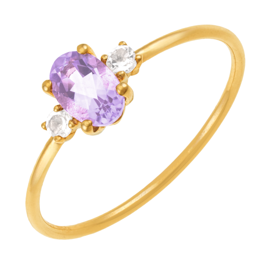 Bague en or jaune, améthyste et oxydes de zirconium blancs Bague en or jaune, améthyste et oxydes de zirconium blancs