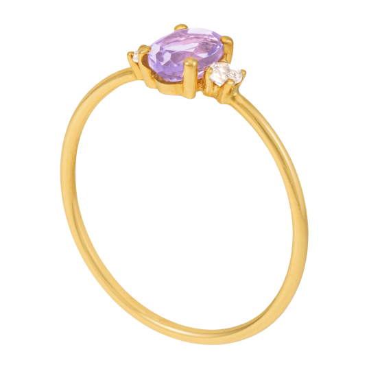 Bague en or jaune, améthyste et oxydes de zirconium blancs Bague en or jaune, améthyste et oxydes de zirconium blancs