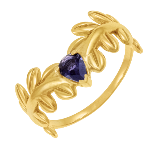 Bague en or jaune et cordiérite, feuille