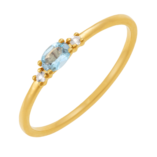 Bague en or jaune, aigue marine ovale et diamants