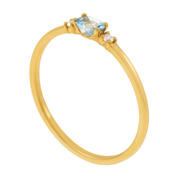 Bague en or jaune, aigue marine ovale et diamants