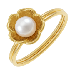 Bague en or jaune et perle de culture, fleur Bague en or jaune et perle de culture, fleur