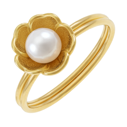 Bague en or jaune et perle de culture, fleur