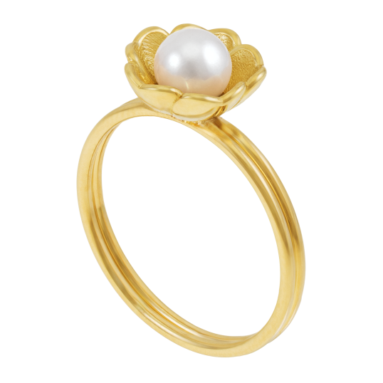 Bague en or jaune et perle de culture, fleur