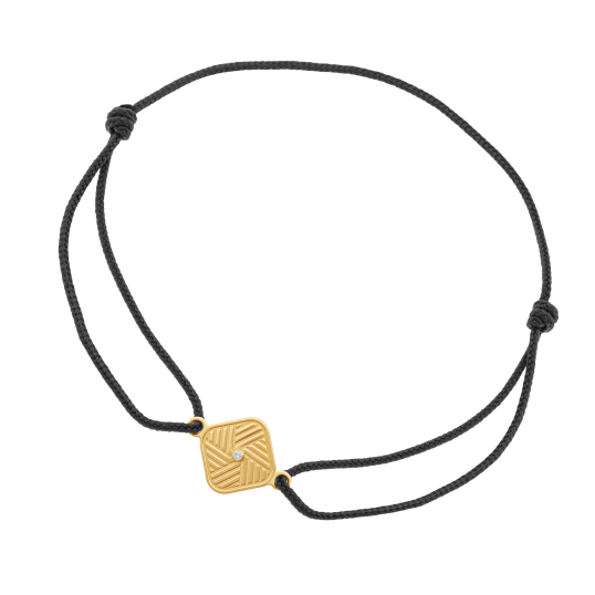 Bracelet cordon noir en or jaune et diamant 