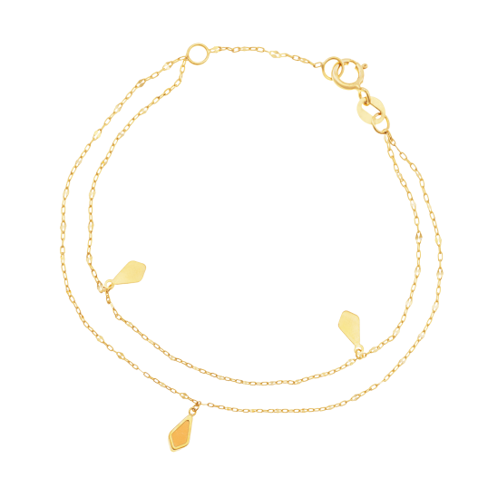 Bracelet en or jaune et pierre synthétique, double chaînes