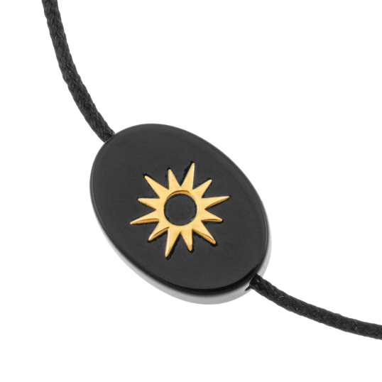 Bracelet cordon en or jaune et onyx, soleil