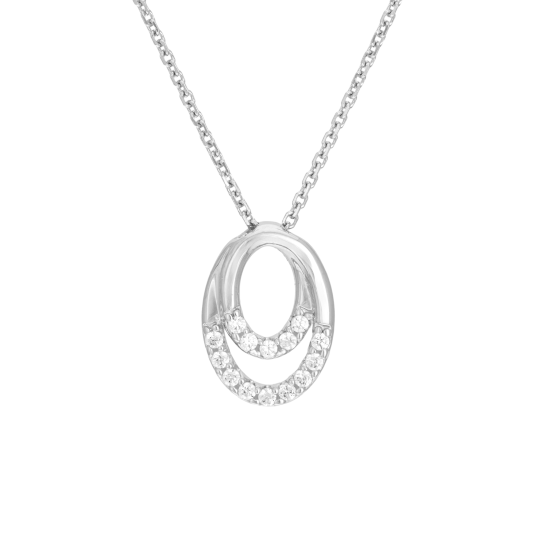 Collier en or gris et oxydes de zirconium, double ovale