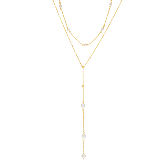 Collier en or jaune et perles de cultures, double chaînes