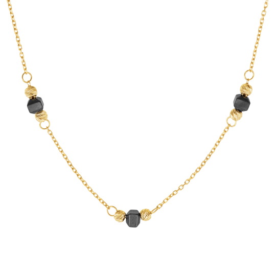 Collier en or jaune et hématites carrées
