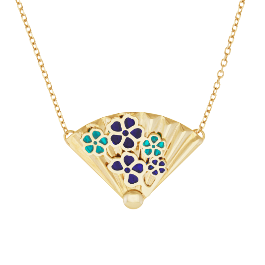 Collier en or jaune et laque, fleurs