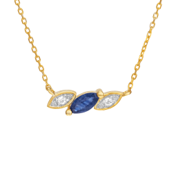Collier en or jaune et rhodié, saphir marquise et diamants 