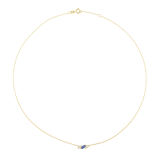 Collier en or jaune et rhodié, saphir marquise et diamants 