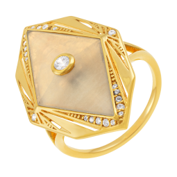 Bague en plaqué or, pierre de lune et oxydes de zirconium