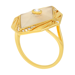 Bague en plaqué or, pierre de lune et oxydes de zirconium