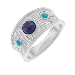 Bague en argent rhodié, lapis lazuli et résine