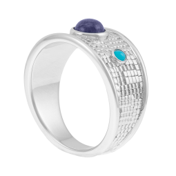 Bague en argent rhodié, lapis lazuli et résine