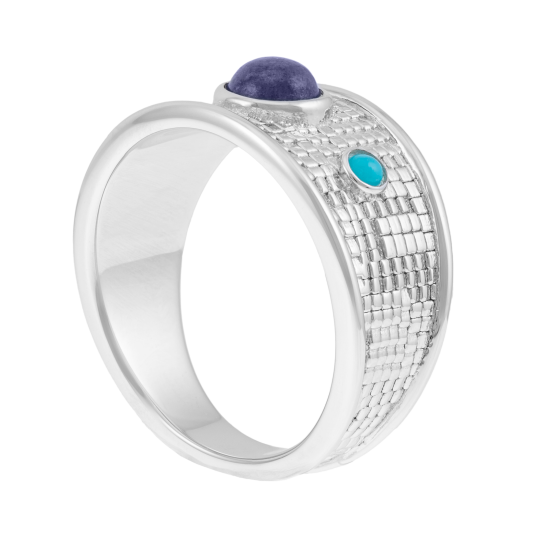 Bague en argent rhodié, lapis lazuli et résine