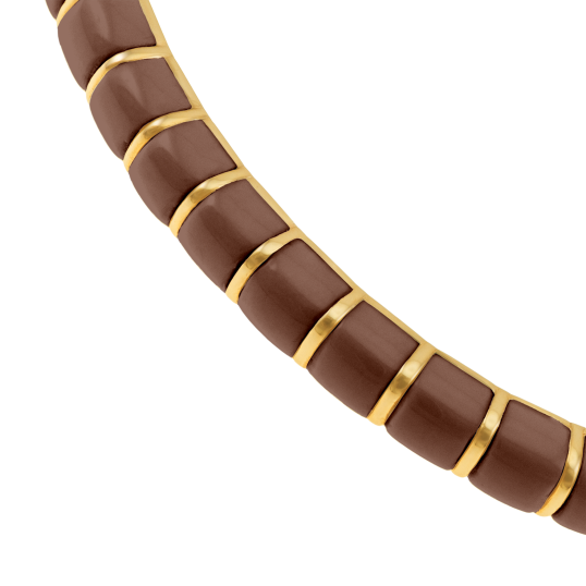 Bracelet jonc en plaqué or et résine marron