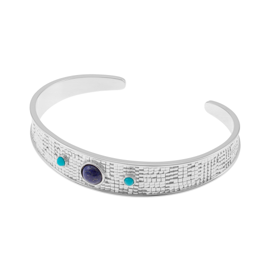 Bracelet jonc en argent rhodié, lapis lazuli et résine