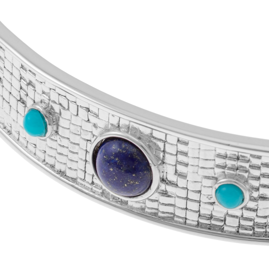 Bracelet jonc en argent rhodié, lapis lazuli et résine