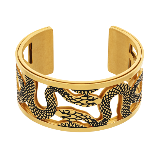 Bracelet jonc Méli Versa en acier doré et laque, 30 mm, serpent