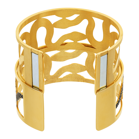 Bracelet jonc Méli Versa en acier doré et laque, 30 mm, serpent