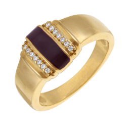 Bague en plaqué or, oxydes de zirconium et laque