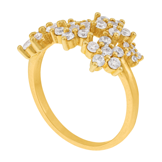 Bague en plaqué or et oxydes de zirconium, fleurs