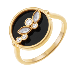 Bague en plaqué or, pierre synthétique et oxydes de zirconium