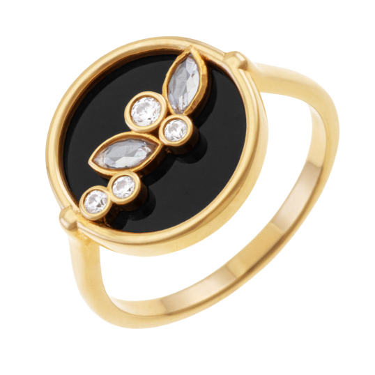 Bague en plaqué or, pierre synthétique et oxydes de zirconium