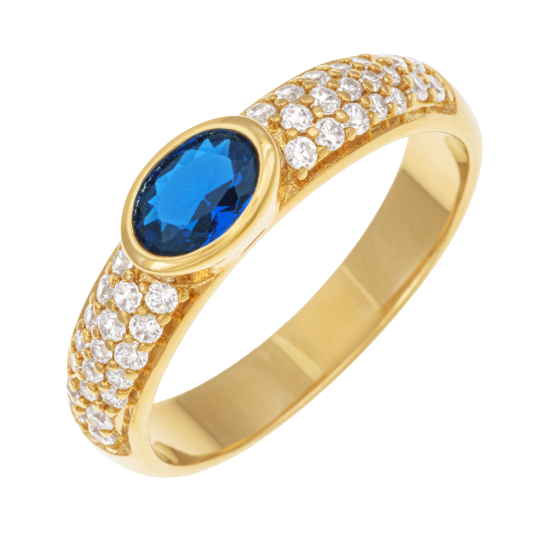 Bague en plaqué or et oxydes de zirconium bleu