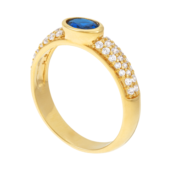 Bague en plaqué or et oxydes de zirconium bleu