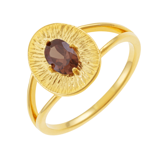 Bague en plaqué or et oxyde de zirconium marron