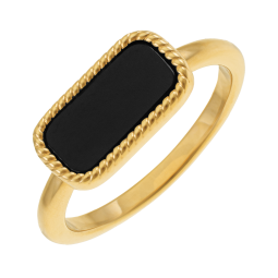 Bague en plaqué or et pierre synthétique noire rectangle