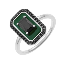 Bague en argent rhodié, laque et oxydes de zirconium noir