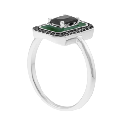 Bague en argent rhodié, laque et oxydes de zirconium noir