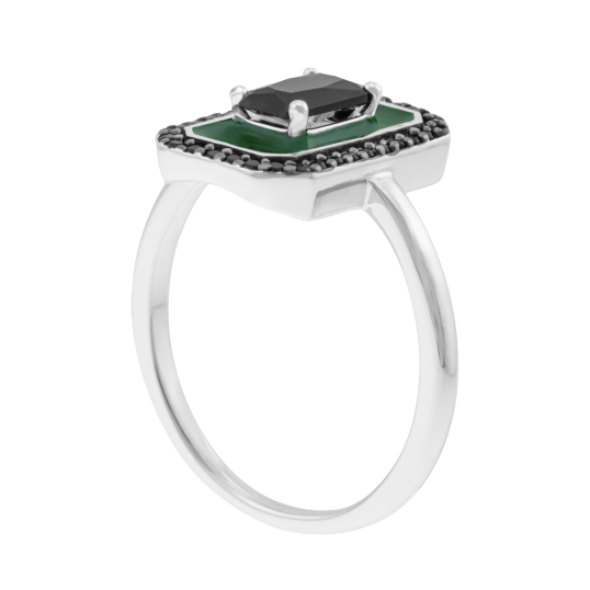 Bague en argent rhodié, laque et oxydes de zirconium noir