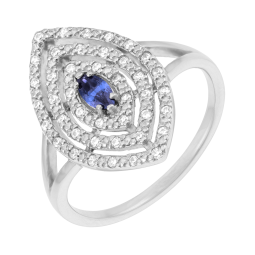 Bague en argent rhodié et oxyde de zirconium bleu