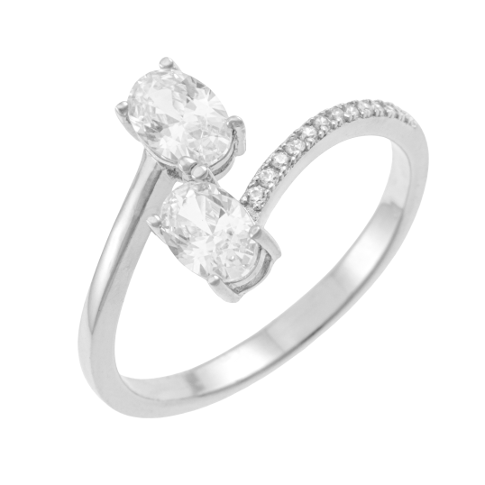 Bague en argent rhodié et oxydes de zirconium 