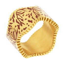 Bague en acier doré et laque, ajourée