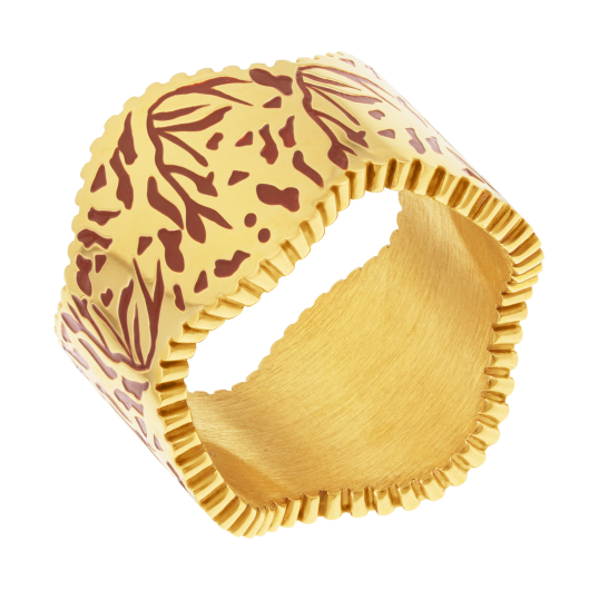 Bague en acier doré et laque, ajourée