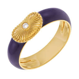 Bague en laiton doré, oxyde de zirconium et laque violette