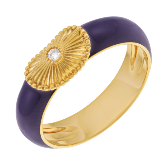 Bague en laiton doré, oxyde de zirconium et laque violette