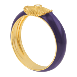 Bague en laiton doré, oxyde de zirconium et laque violette