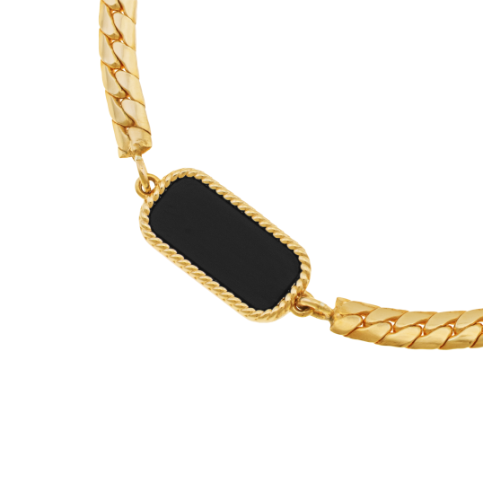 Bracelet en plaqué or et pierre synthétique noir, rectangle